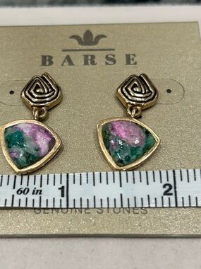 Studio Barse Gold-Tone Earrings with Pink and Turquoise Agate